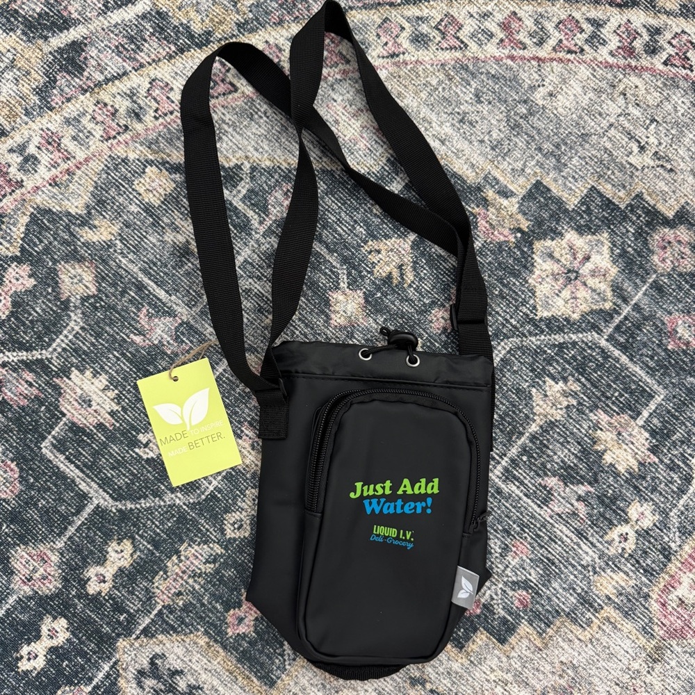 Liquid IV Promo Black Water Bottle Sling Bag New